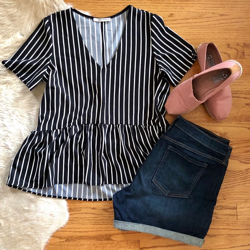 Black and White Striped Peplum Top